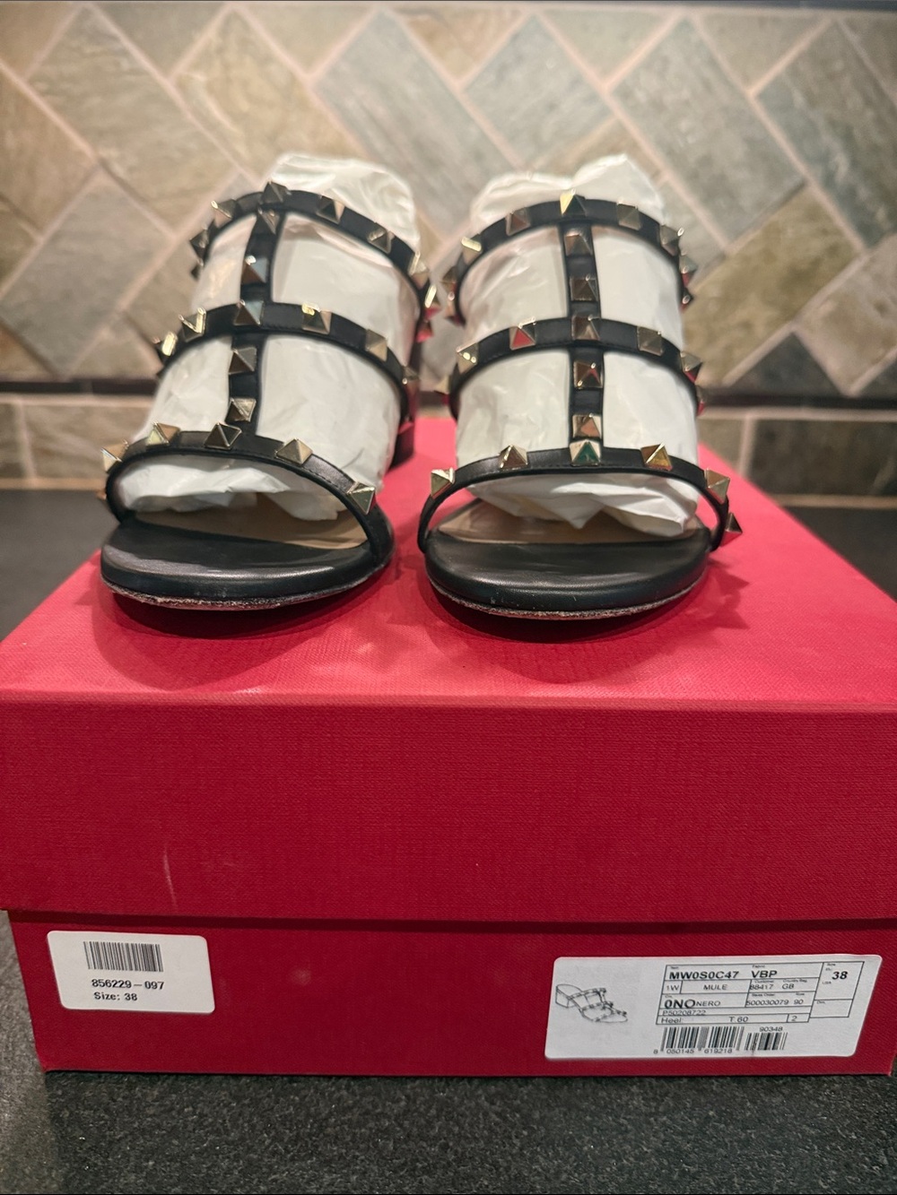 Valentino Black Pyramid-Stud Strappy Sandals